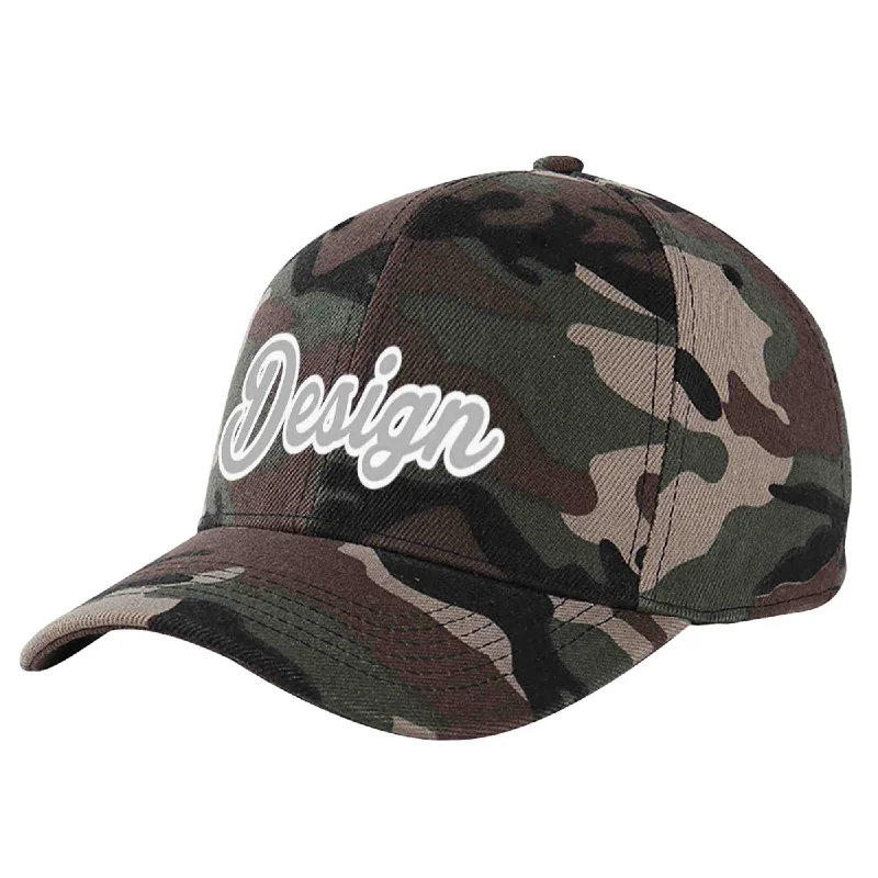 Collaborative baseball cap designsCustom Camo Gray-White Curved Eaves Sport Design Baseball Cap