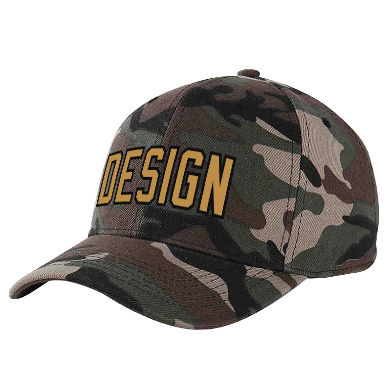 Baseball caps for different gendersCustom Camo Old Gold-Black Curved Eaves Sport Design Baseball Cap