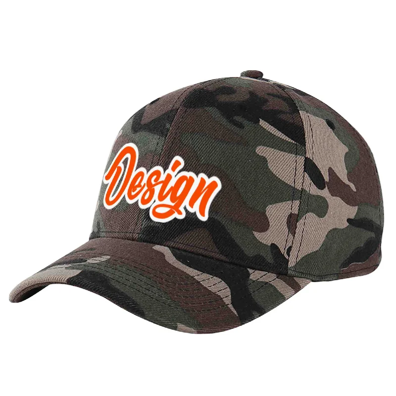 Baseball caps for casual wearCustom Camo Orange-White Curved Eaves Sport Design Baseball Cap