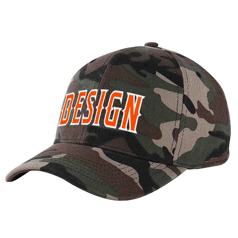 Baseball caps for rainy weatherCustom Camo Orange-White Curved Eaves Sport Design Baseball Cap