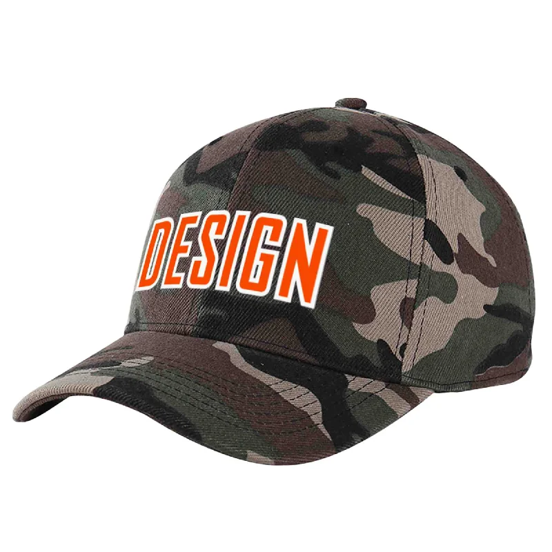 Best materials for baseball capsCustom Camo Orange-White Curved Eaves Sport Design Baseball Cap