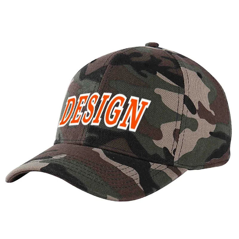 Baseball caps for sports fansCustom Camo Orange-White Curved Eaves Sport Design Baseball Cap