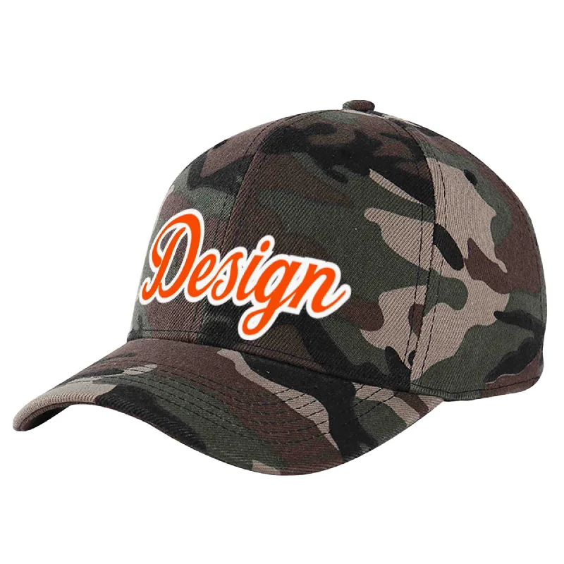 Baseball caps for specific teamsCustom Camo Orange-White Curved Eaves Sport Design Baseball Cap