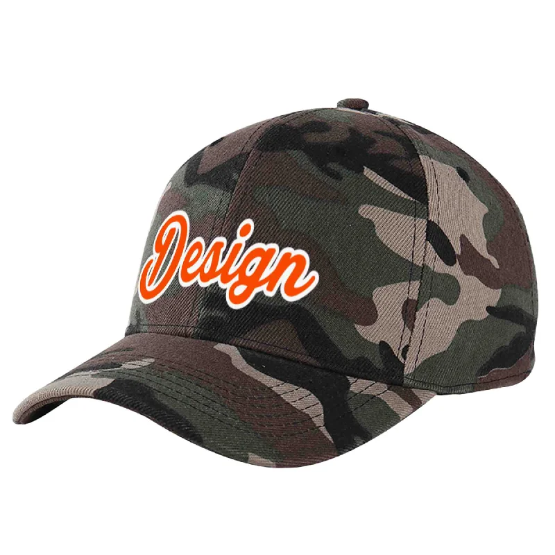 Discounted baseball capsCustom Camo Orange-White Curved Eaves Sport Design Baseball Cap