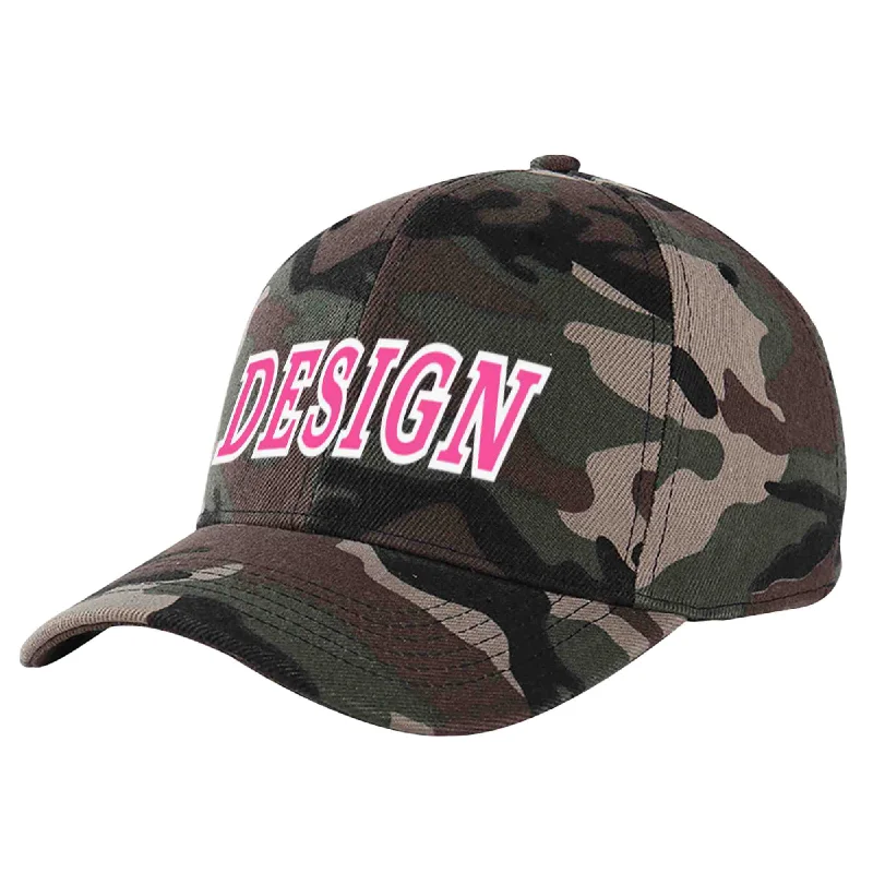 Collaborative baseball cap designsCustom Camo Pink-White Curved Eaves Sport Design Baseball Cap