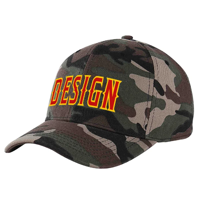 Baseball caps for summerCustom Camo Red-Yellow Curved Eaves Sport Design Baseball Cap