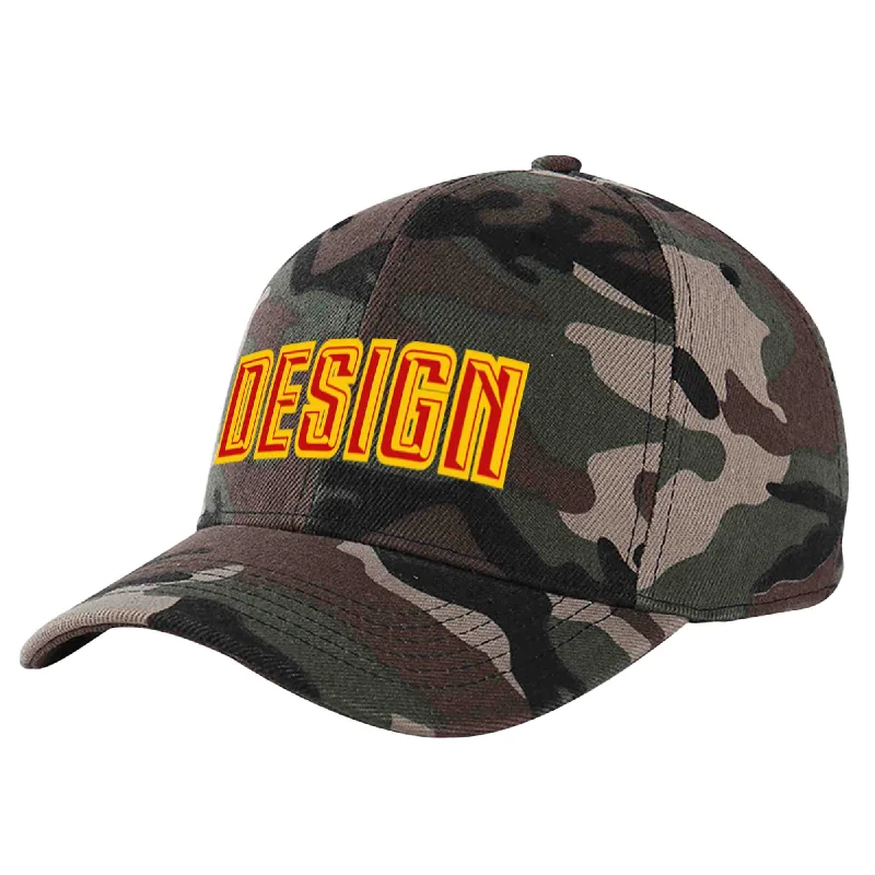 Baseball cap sales and promotionsCustom Camo Red-Yellow Curved Eaves Sport Design Baseball Cap