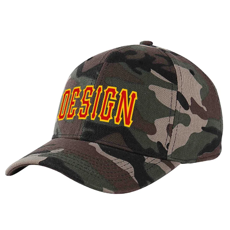 Baseball caps for different seasonsCustom Camo Red-Yellow Curved Eaves Sport Design Baseball Cap