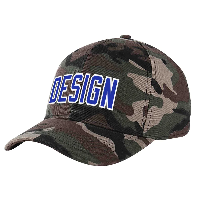 How to style a baseball cap with outfitsCustom Camo Royal-White Curved Eaves Sport Design Baseball Cap