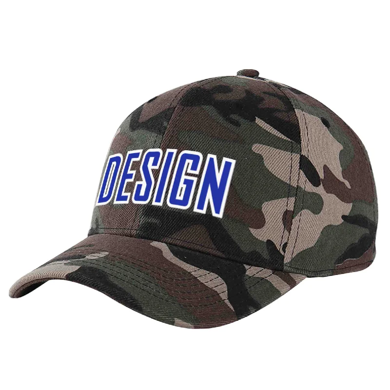 Baseball caps for outdoor activitiesCustom Camo Royal-White Curved Eaves Sport Design Baseball Cap