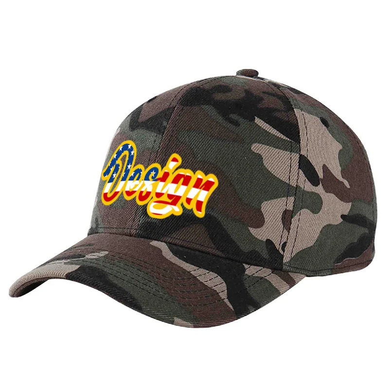 Baseball caps matching with jerseysCustom Camo Vintage USA Flag-Gold Curved Eaves Sport Design Baseball Cap