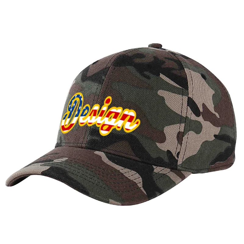 Baseball caps for different seasonsCustom Camo Vintage USA Flag-Gold Curved Eaves Sport Design Baseball Cap