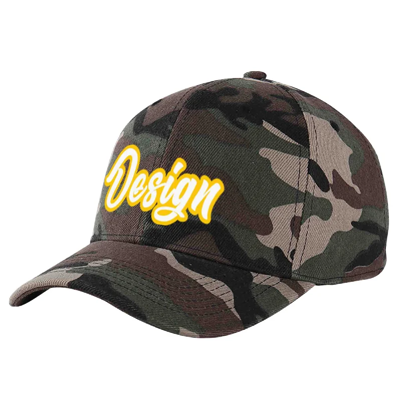 Baseball caps for summerCustom Camo White-Gold Curved Eaves Sport Design Baseball Cap