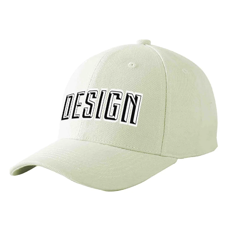 Baseball caps for summerCustom Cream Black-White Curved Eaves Sport Design Baseball Cap