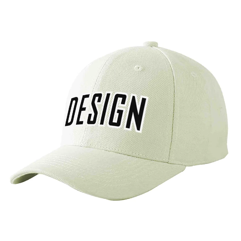 Baseball caps for different seasonsCustom Cream Black-White Curved Eaves Sport Design Baseball Cap