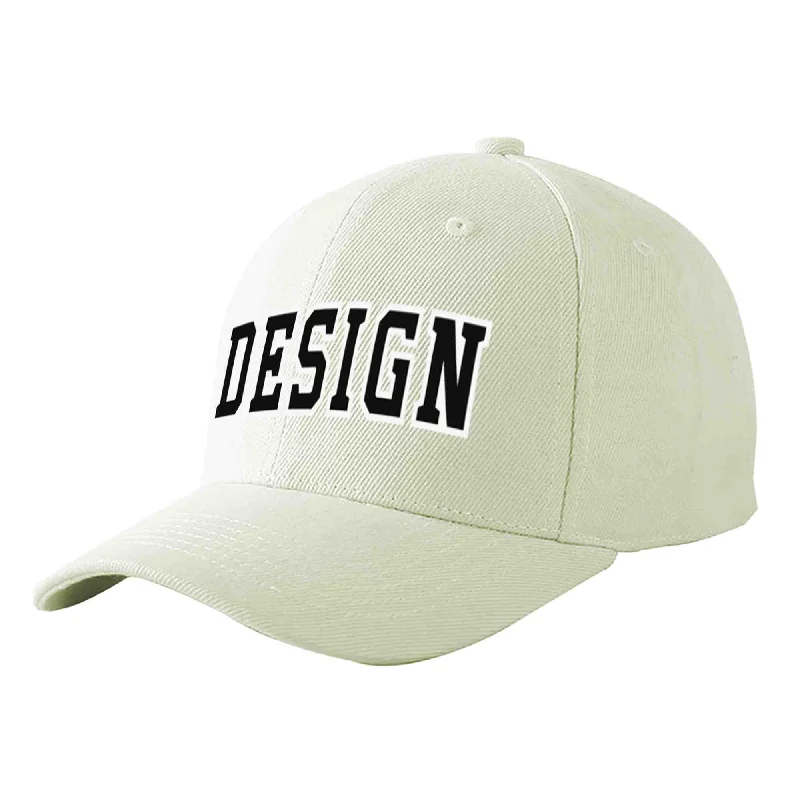 Baseball caps for adultsCustom Cream Black-White Curved Eaves Sport Design Baseball Cap