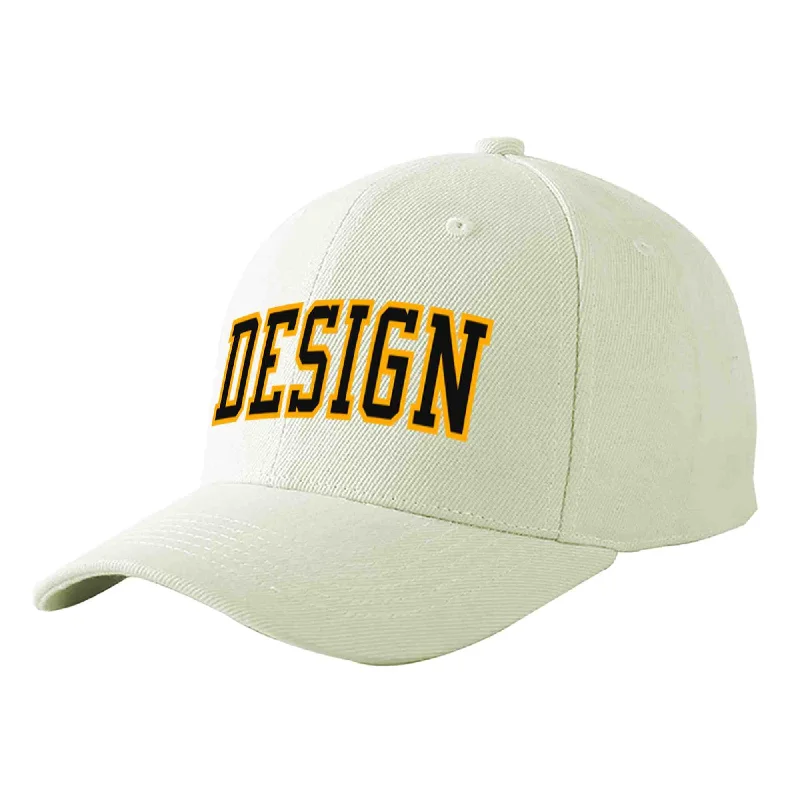 Baseball caps for sports fansCustom Cream Black-Yellow Curved Eaves Sport Design Baseball Cap