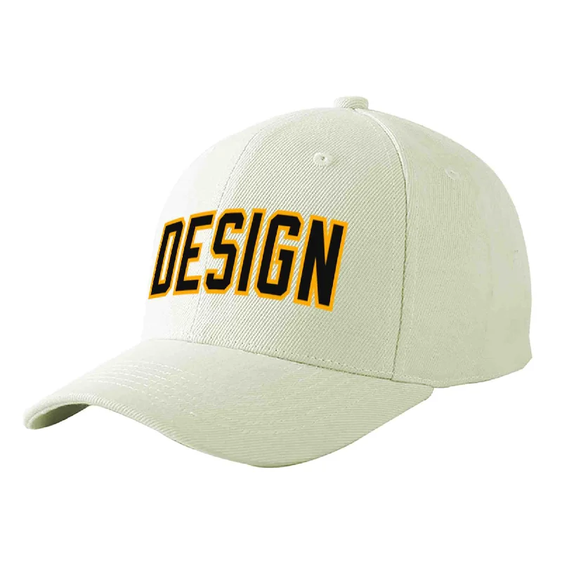 Baseball caps for specific teamsCustom Cream Black-Yellow Curved Eaves Sport Design Baseball Cap