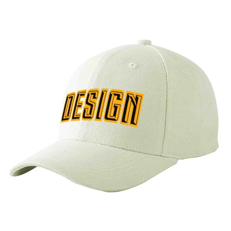 Custom baseball capsCustom Cream Black-Yellow Curved Eaves Sport Design Baseball Cap