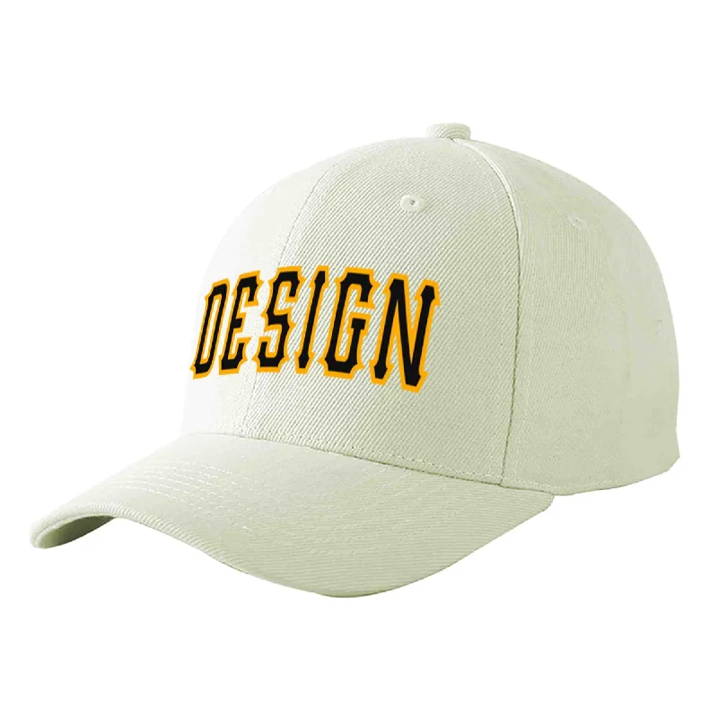 Discounted baseball capsCustom Cream Black-Yellow Curved Eaves Sport Design Baseball Cap