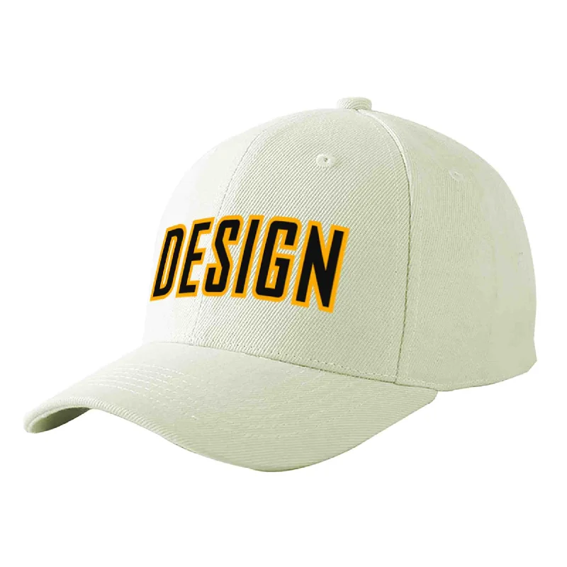 Baseball caps for different occasionsCustom Cream Black-Yellow Curved Eaves Sport Design Baseball Cap