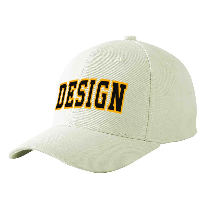 Baseball caps for teenagersCustom Cream Black-Yellow Curved Eaves Sport Design Baseball Cap