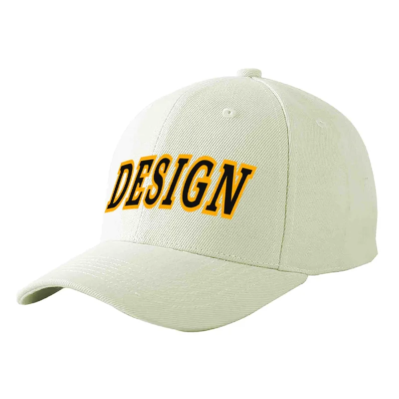 Best baseball cap brandsCustom Cream Black-Yellow Curved Eaves Sport Design Baseball Cap