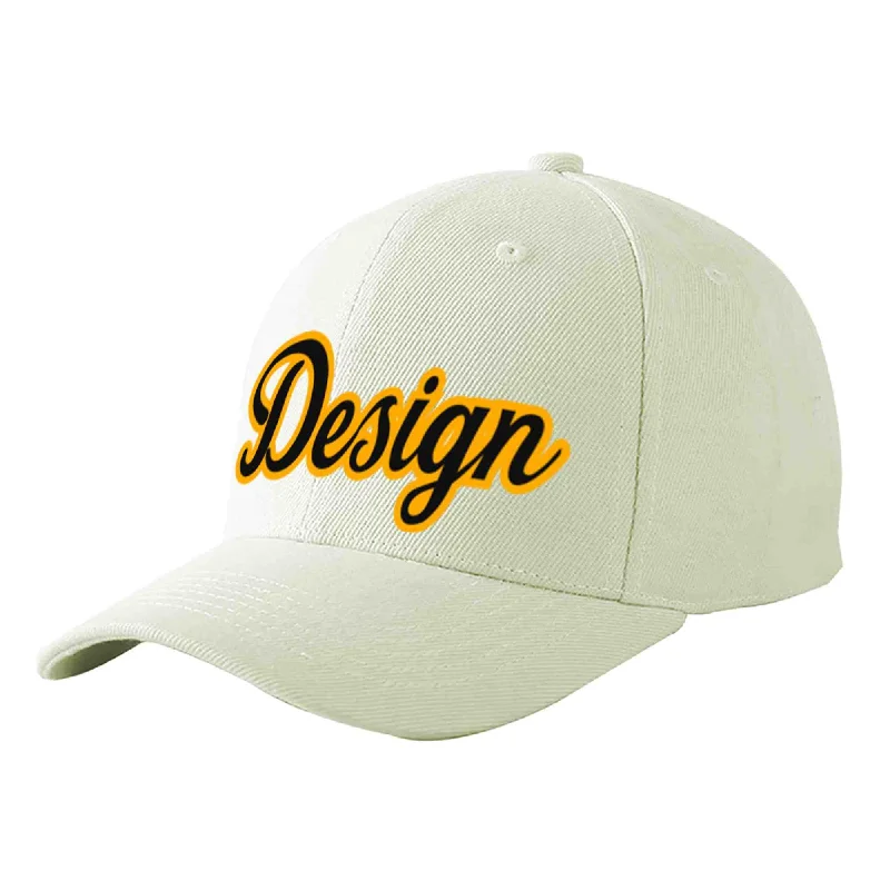 Vintage-style baseball capsCustom Cream Black-Yellow Curved Eaves Sport Design Baseball Cap