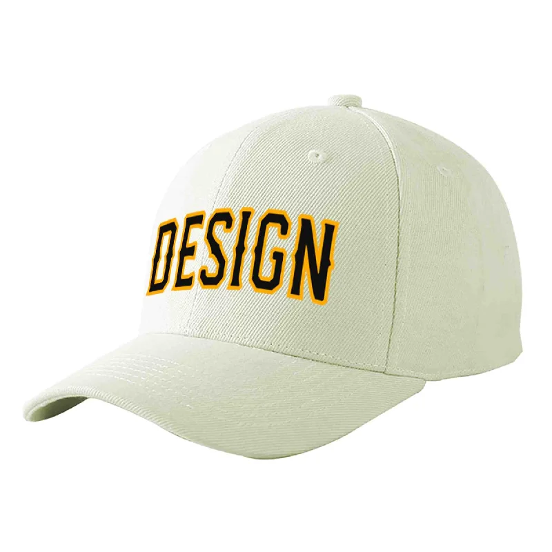 Baseball caps for sportsCustom Cream Black-Yellow Curved Eaves Sport Design Baseball Cap