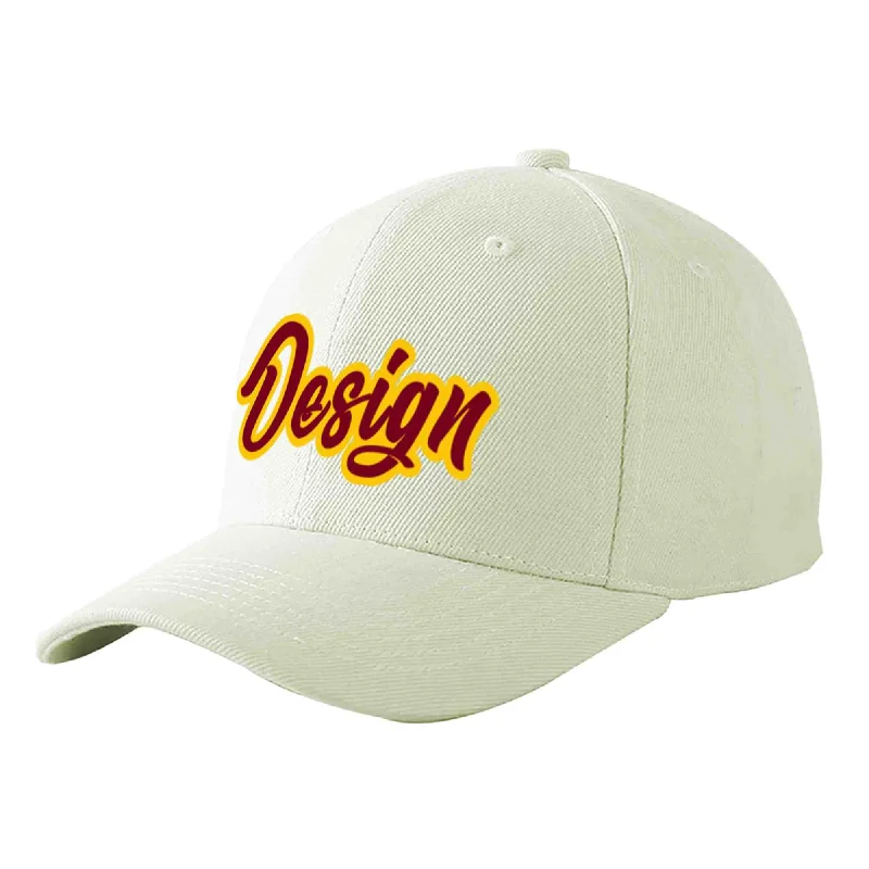 Affordable baseball capsCustom Cream Crimson-Gold Curved Eaves Sport Design Baseball Cap