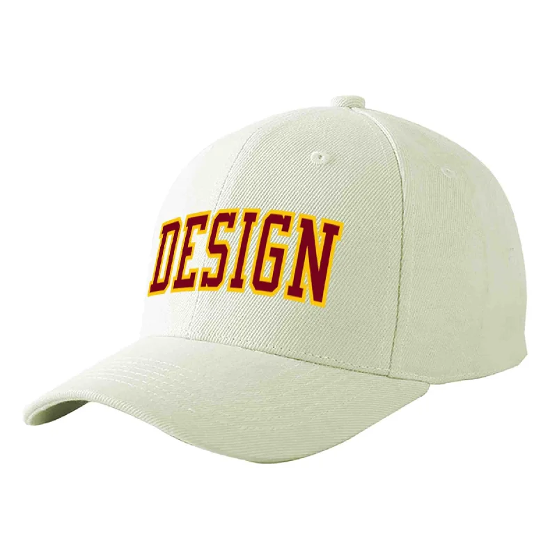 Discounted baseball capsCustom Cream Crimson-Gold Curved Eaves Sport Design Baseball Cap