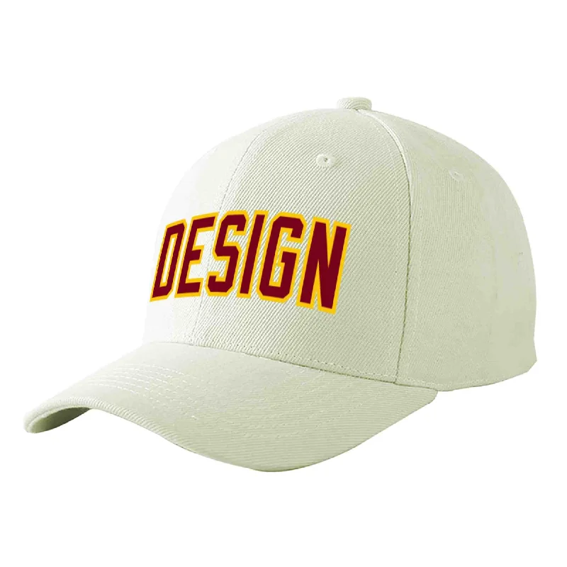 Baseball caps for different occasionsCustom Cream Crimson-Gold Curved Eaves Sport Design Baseball Cap