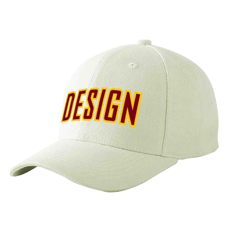 How to style a baseball cap with outfitsCustom Cream Crimson-Gold Curved Eaves Sport Design Baseball Cap