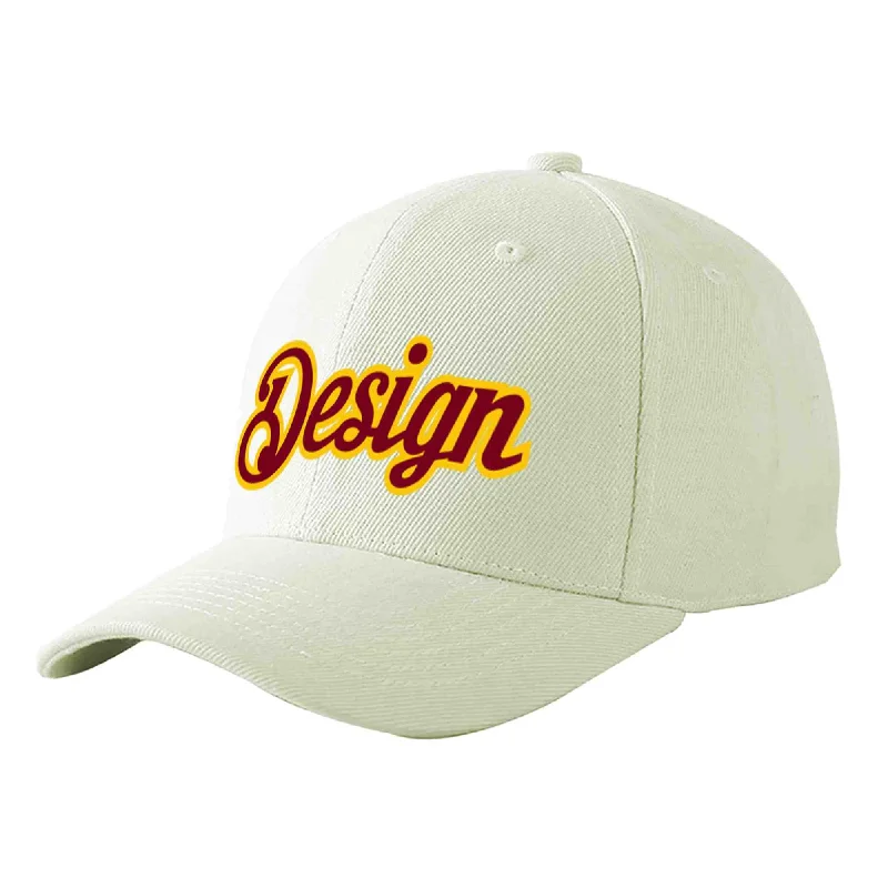 Baseball caps for sun protectionCustom Cream Crimson-Gold Curved Eaves Sport Design Baseball Cap