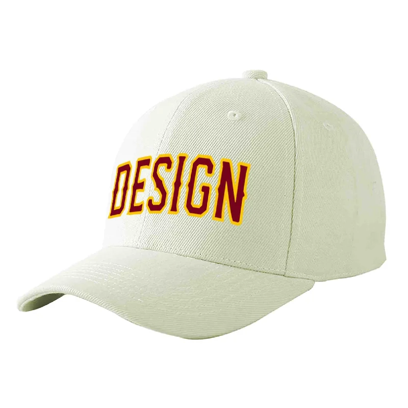 Baseball cap for large headsCustom Cream Crimson-Gold Curved Eaves Sport Design Baseball Cap