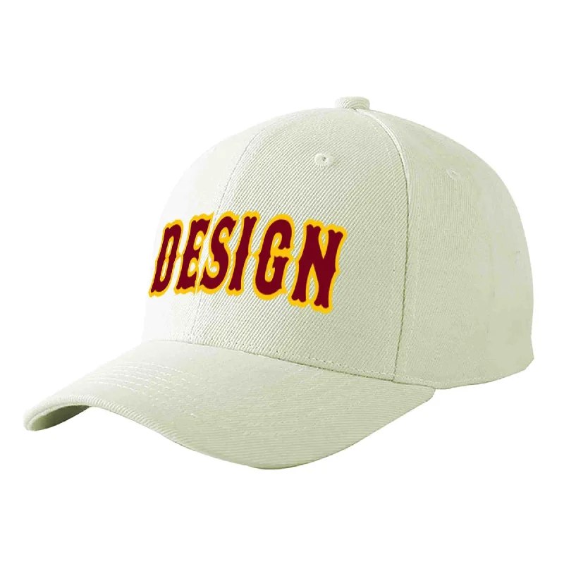 Best baseball cap brands for qualityCustom Cream Crimson-Gold Curved Eaves Sport Design Baseball Cap