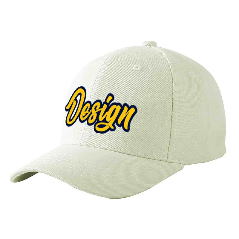 Baseball caps for kidsCustom Cream Gold-Navy Curved Eaves Sport Design Baseball Cap