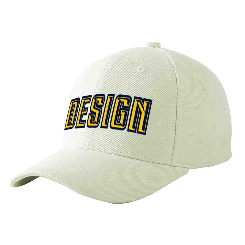 Baseball caps for winterCustom Cream Gold-Navy Curved Eaves Sport Design Baseball Cap