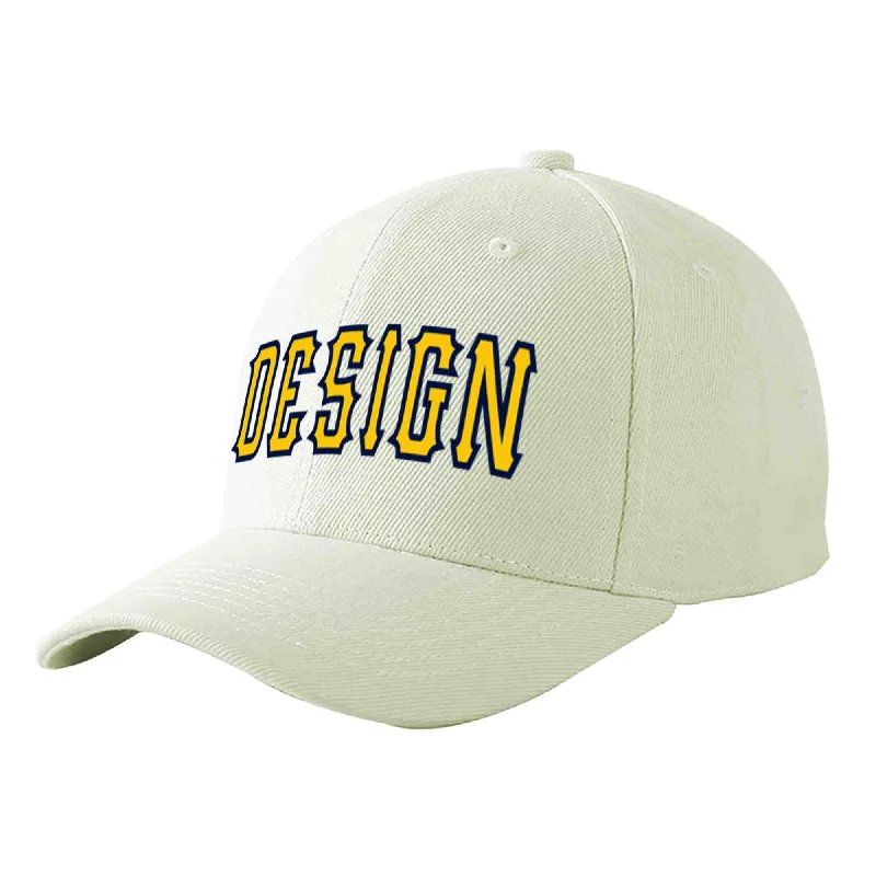 Baseball cap sets and bundlesCustom Cream Gold-Navy Curved Eaves Sport Design Baseball Cap