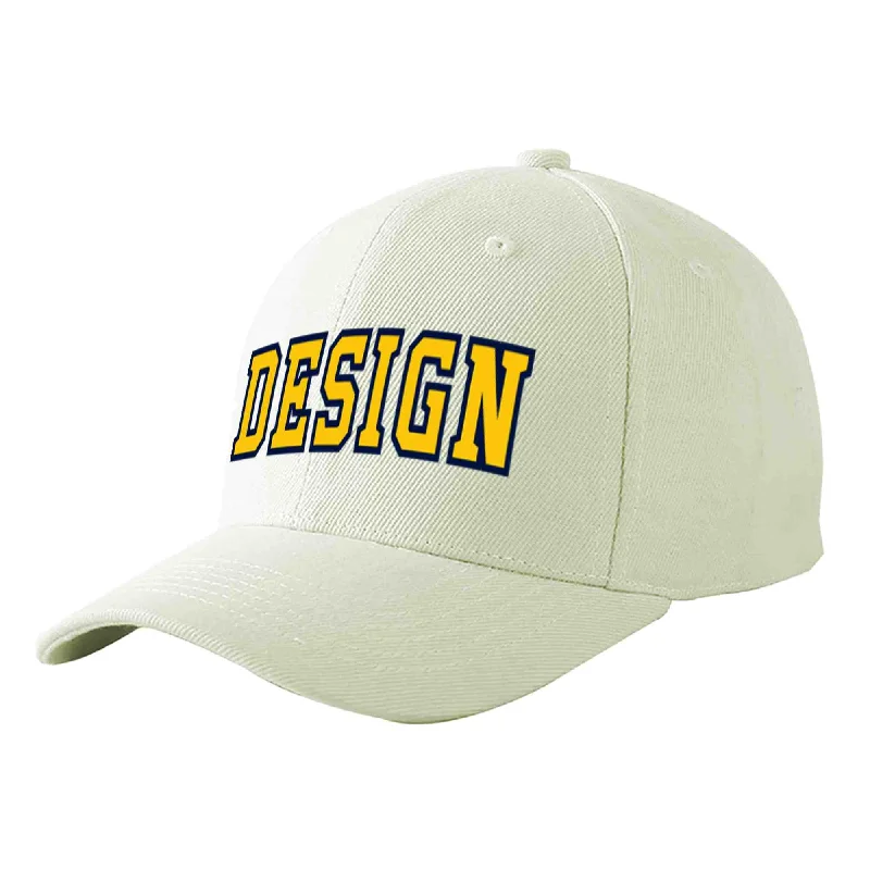 Baseball caps for outdoor activitiesCustom Cream Gold-Navy Curved Eaves Sport Design Baseball Cap