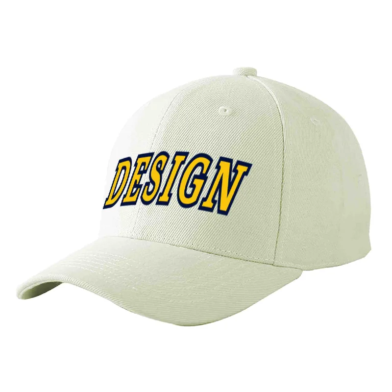 Baseball cap for large headsCustom Cream Gold-Navy Curved Eaves Sport Design Baseball Cap