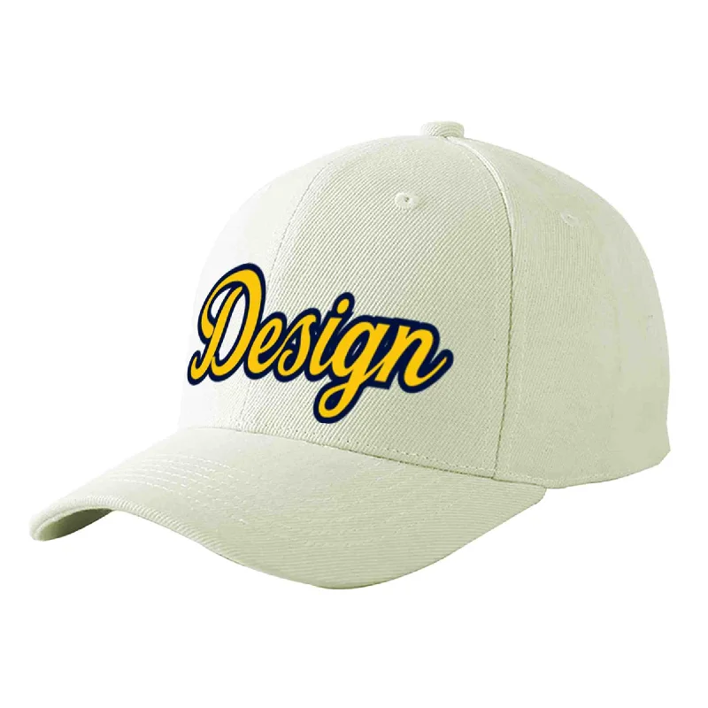 Classic baseball cap stylesCustom Cream Gold-Navy Curved Eaves Sport Design Baseball Cap