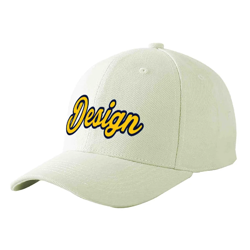 Baseball caps matching with jerseysCustom Cream Gold-Navy Curved Eaves Sport Design Baseball Cap