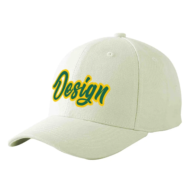 Baseball caps for casual wearCustom Cream Kelly Green-Gold Curved Eaves Sport Design Baseball Cap