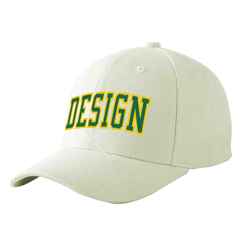 Baseball caps matching with jerseysCustom Cream Kelly Green-Gold Curved Eaves Sport Design Baseball Cap