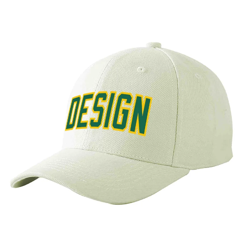 Baseball caps for specific leaguesCustom Cream Kelly Green-Gold Curved Eaves Sport Design Baseball Cap