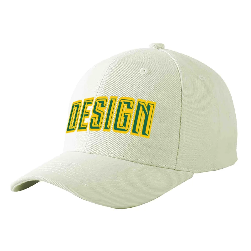 Affordable baseball capsCustom Cream Kelly Green-Gold Curved Eaves Sport Design Baseball Cap