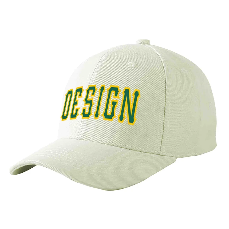 Second-hand baseball capsCustom Cream Kelly Green-Gold Curved Eaves Sport Design Baseball Cap