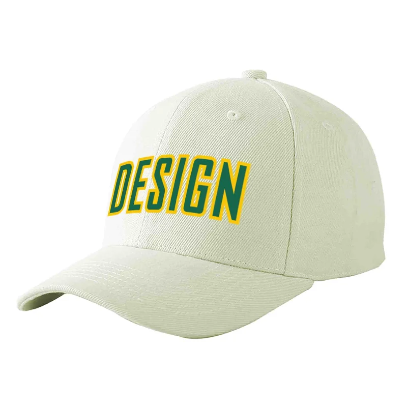 Functional baseball caps for specific needsCustom Cream Kelly Green-Gold Curved Eaves Sport Design Baseball Cap