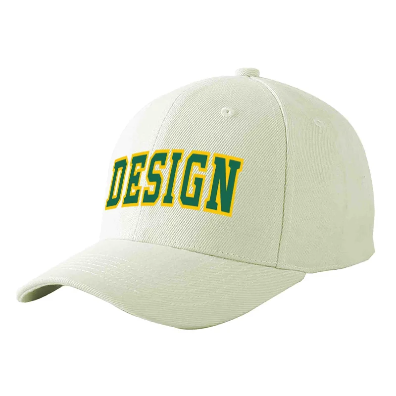 Baseball caps for kidsCustom Cream Kelly Green-Gold Curved Eaves Sport Design Baseball Cap